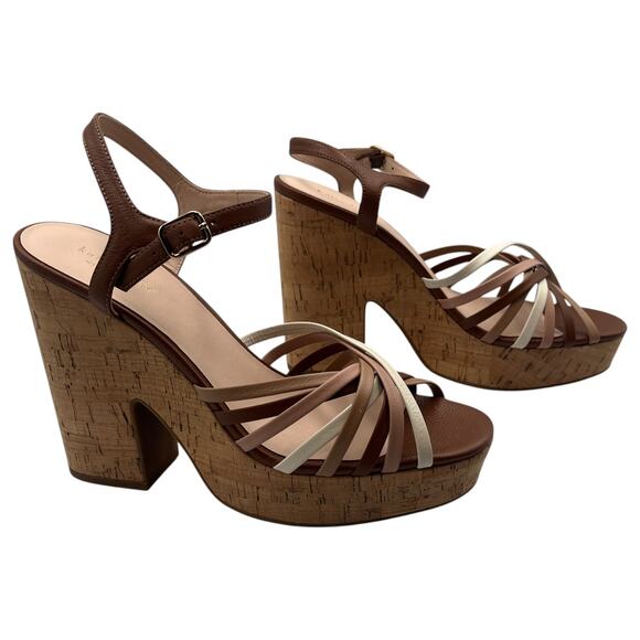 Kate Spade Glow Leather Dressy Block Heels Platform Sandals Multi Toast 9.5M - Picture 6 of 8
